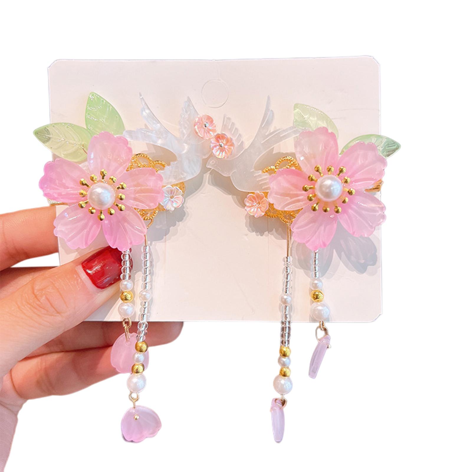 

2 шт. Заколки для волос в виде цветов для женщин, винтажные, в китайском стиле, с кисточками, элегантные, изысканные, украшения для ханфу, аксессуары для волос для девочек