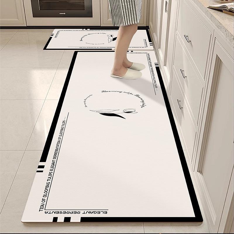 Kitchen Carpet Non-slip Waterproof Oil-proof Floor Mat Black White Plaid Interesting Rug Long Strip Home Decoration Foot Mats