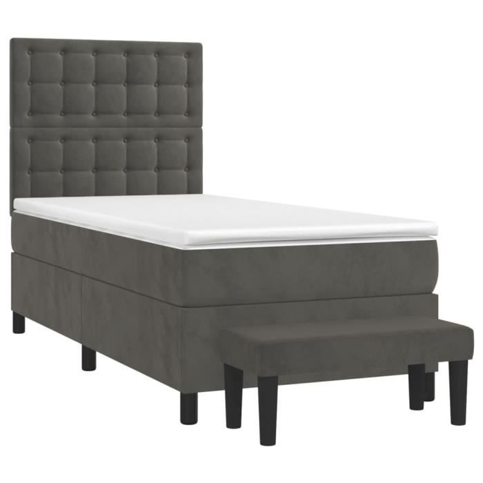 3138062 vidaXL Divan Bed and Mattress Dark Grey 90x200 Cm Velvet
