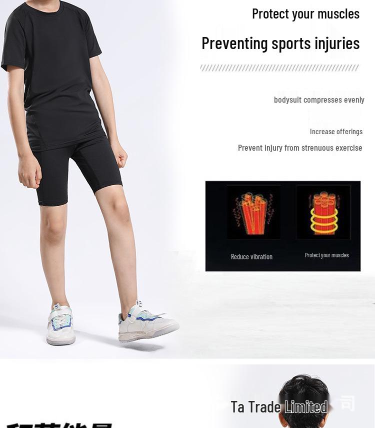 Kids' Quick-Dry Activewear Set: Breathable Short-Sleeve Bodysuit & Elastic Five-Point Pants for Summer Fitness