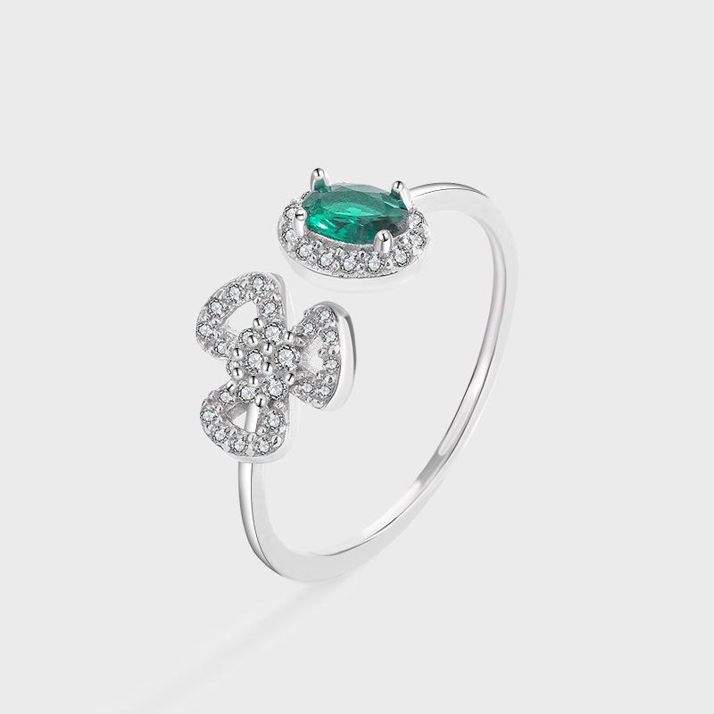 

Japanese Fresh S925 Sterling Silver Flower Ring for Women - Micro-Paved, Versatile, French Retro, Literary Style. Adjustable (Open)