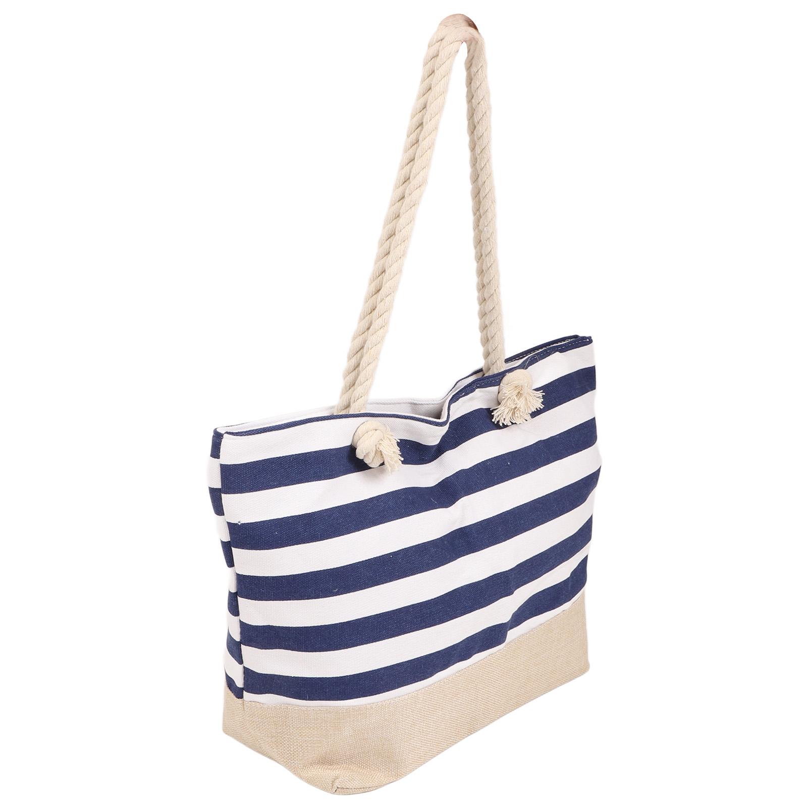 Женская парусиновая сумка через плечо с принтом полосок большой вместимости пляжная сумка для покупок путешествий темно-синяя свободный размер 1080₽