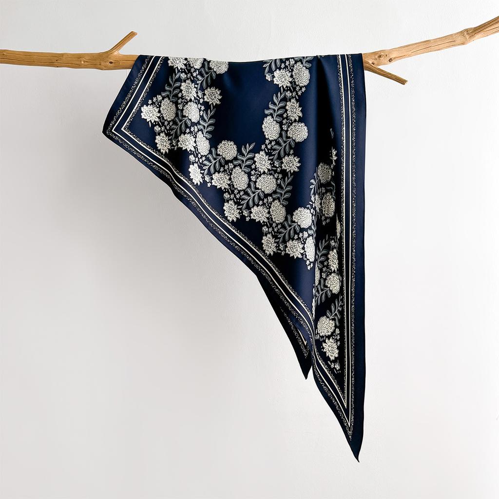 Retro Printed Square Scarf For Women Soft Satin Scarves Bandanas Luxury Hijab Neckerchief Elegant Shawl Wraps