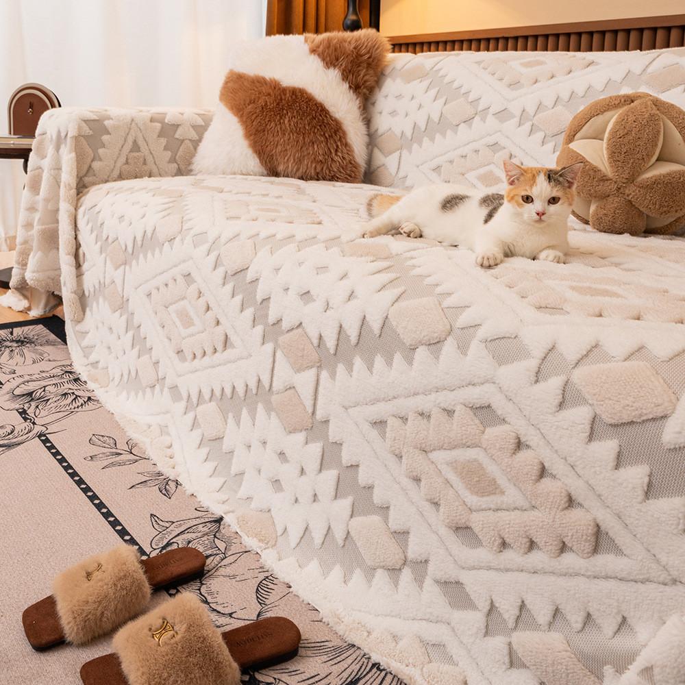 Winter Comfortable Sofa Towel Warm Thick Plush Non-Slip Home Couch Protector Anti Cat Scratch Seat Pad for Living Room Decor