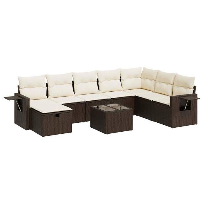 VidaXL Salon de jardin avec coussins 9 pcs marron résine tressée 3325549
