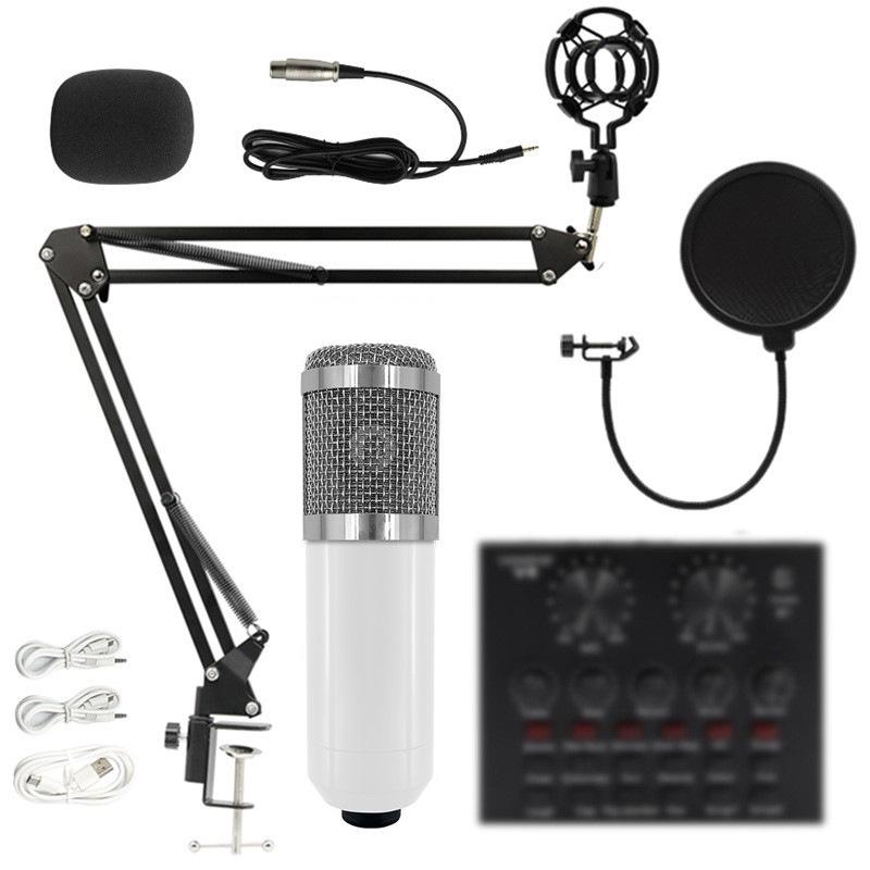 BM800 Kondensatormikrofon Set mit V8 Soundkarte & USB Mikrofonarm für Live-Streaming