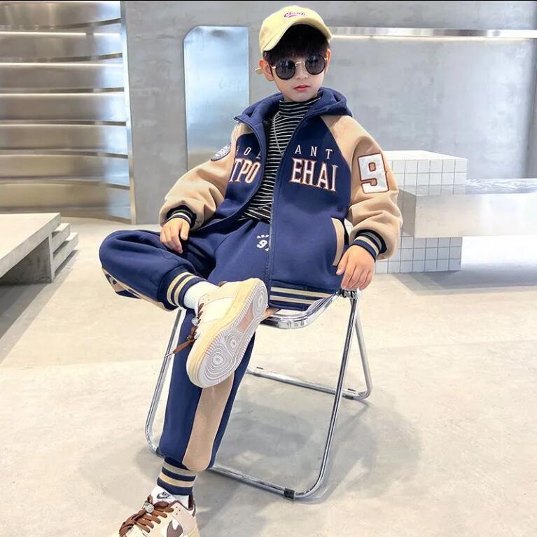 Boys Coat+Pants Kids Suits 3PCS/Set Cotton Spring Autumn Cotton Tracksuits Sport Christmas Gift Children Clothing