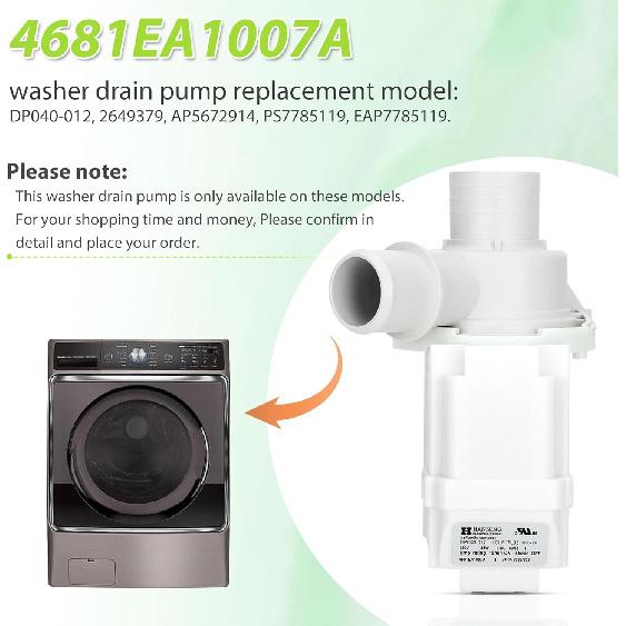 DP040-012 4681EA1007A Washer Pump (OEM) Compatible with Lg WT1101CW WT1201CV WT1201CW WT4870CW WT1501CW WT5270CW, Kenmore 796.31513210, Part Number: