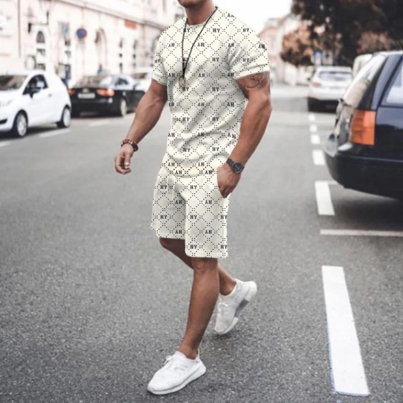 Y2k Summer Street Men's Daily Casual Fashion Loose Comfort Short Sleeve Outdoor Trend Sports Shorts Novelty Stripe Printing