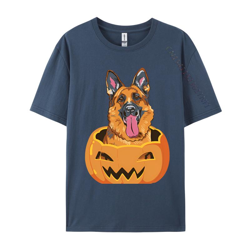 Cute Student Top Tshirts German Shepherd On Pumpkin Lazy Hallo Tshirt Black Europe Tops T Shirt Cotton Street