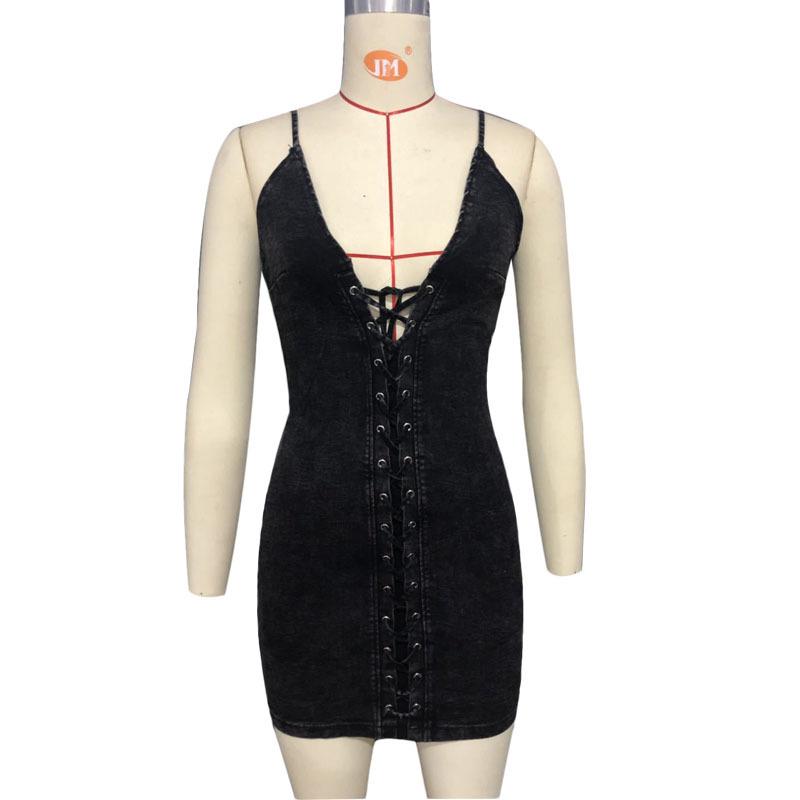 

Сексуальное облегающее джинсовое платье стрейч с деталью завязки Medium чёрный