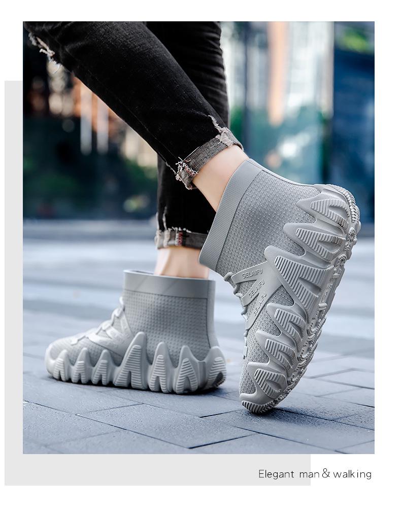 Men's Waterproof PVC Mid-Cut Snow Boots with Thick Non-Slip Sole, Fashionable, Warm, Dual-Purpose Casual Rubber Shoes.