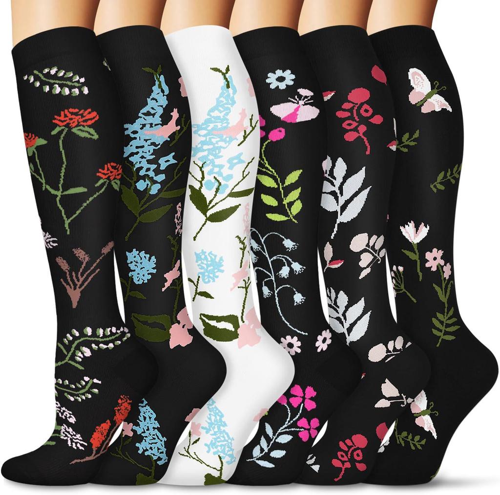 6-Pack Patterned Sports Compression Calf Socks for Running