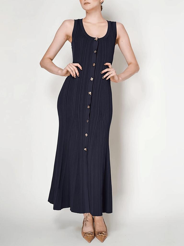 European & American Women's Elegant Knit U-Neck Vest Dress - Slimming Long Spring/Summer Design