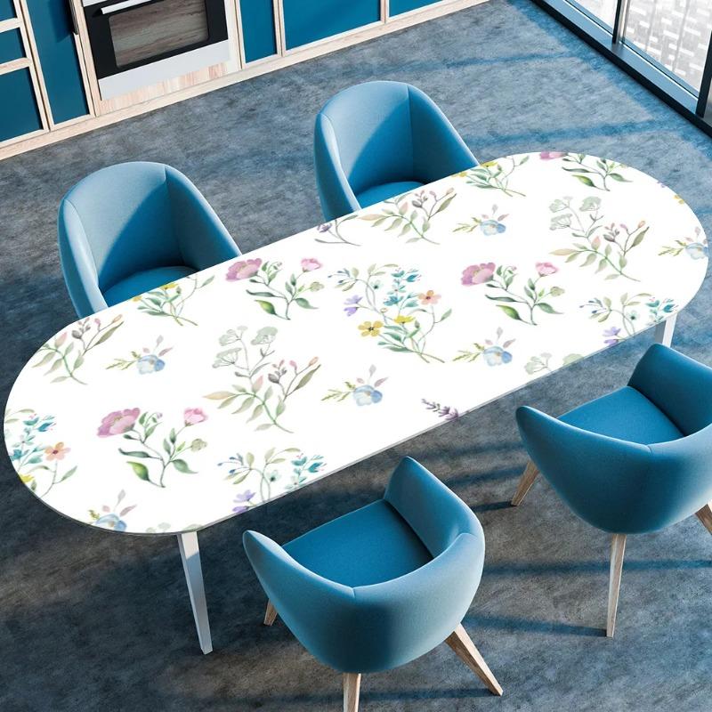 Elastic Stretch Waterproof Tablecloth Oil-Resistant Oval Fitted Table Cover for Kitchen Dining Wedding Party Outdoor Courtyard