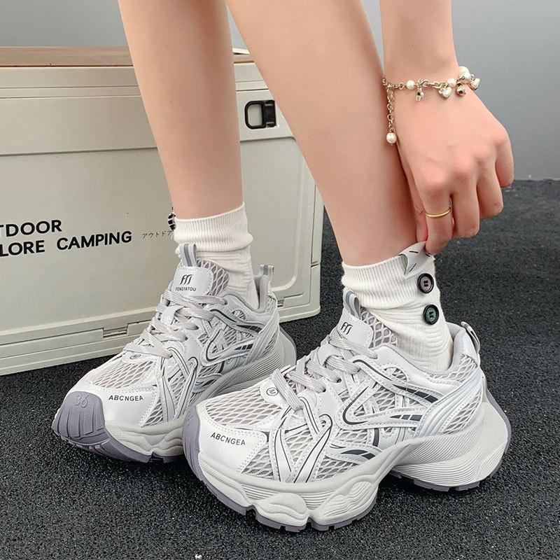 Mesh dad shoes women's spring and autumn new platform fashion casual shoes gray running sneakers women