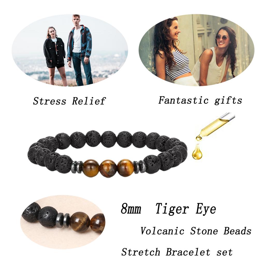3 Pieces / Set Fashion Men'S Bracelet Natural Stone Tiger Eye Lava Bead Bracelet Men'S And Women'S Zircon Gift Classic