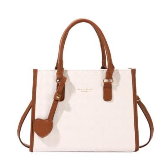 [Two Steps Behind] 2-Way Square Handbag, Shoulder Bag with Shoulder Strap, Argyle Diamond Embossed Two-Tone Design, Compact, Simple Design, Large