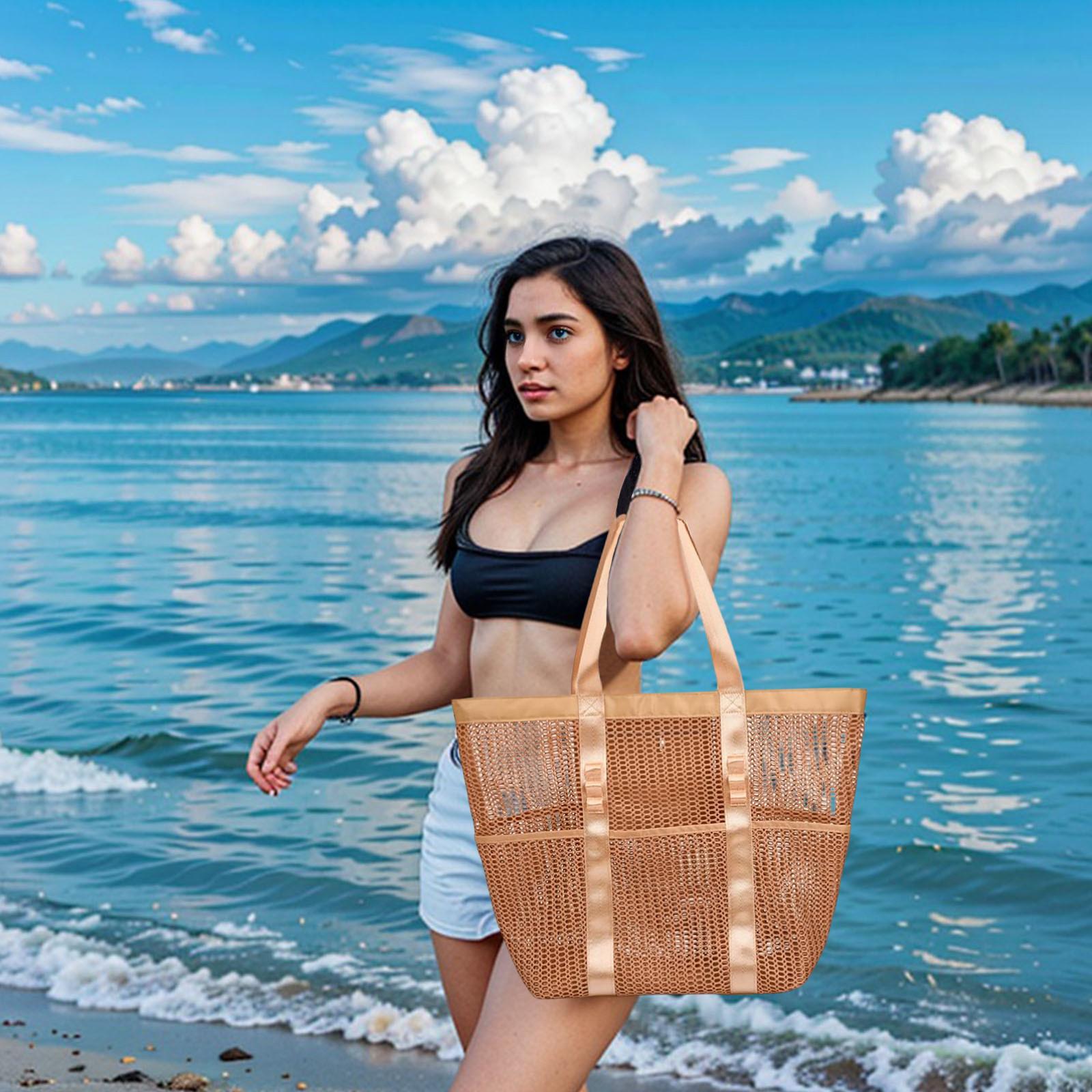 

Сетчатая сумка-тоут Подарки для мамы Женская сумка для путешествий Бассейн Семья Пляж Отдых One Size хаки