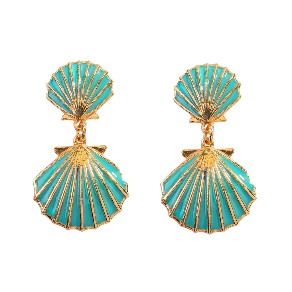 Ocean shell enamel earrings personality fashion double-sided shell earrings literary retro versatile everyday earrings