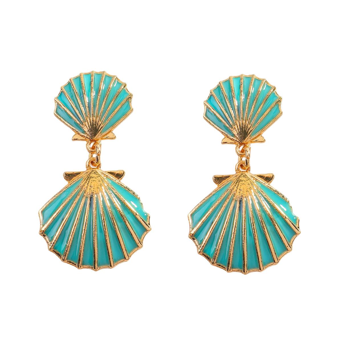 Ocean shell enamel earrings personality fashion double-sided shell earrings literary retro versatile everyday earrings