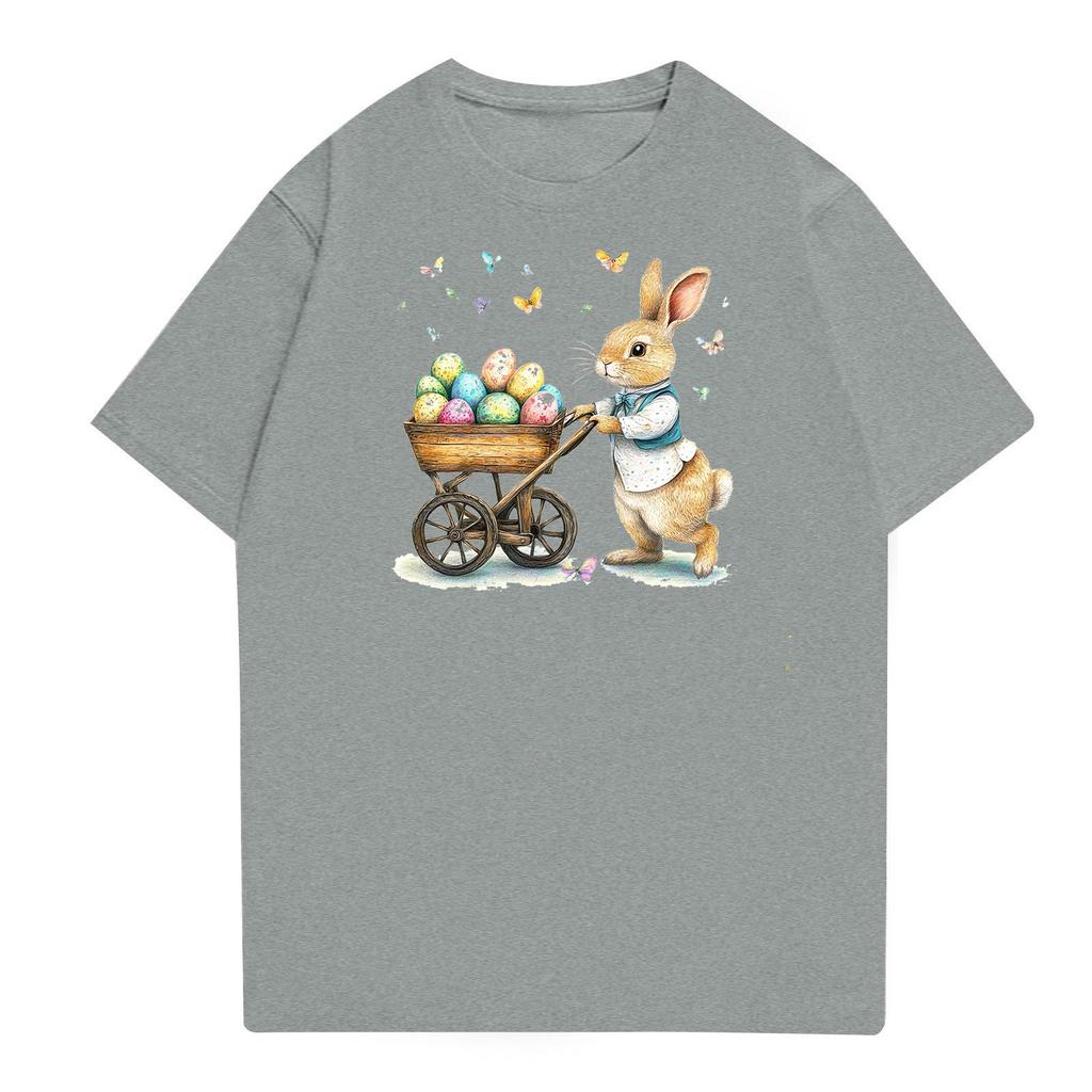 Velikonoce - Pánské ležérní volné tričko s potiskem zajíčka, kulatý výstřih, přetahovací, s krátkým rukávem