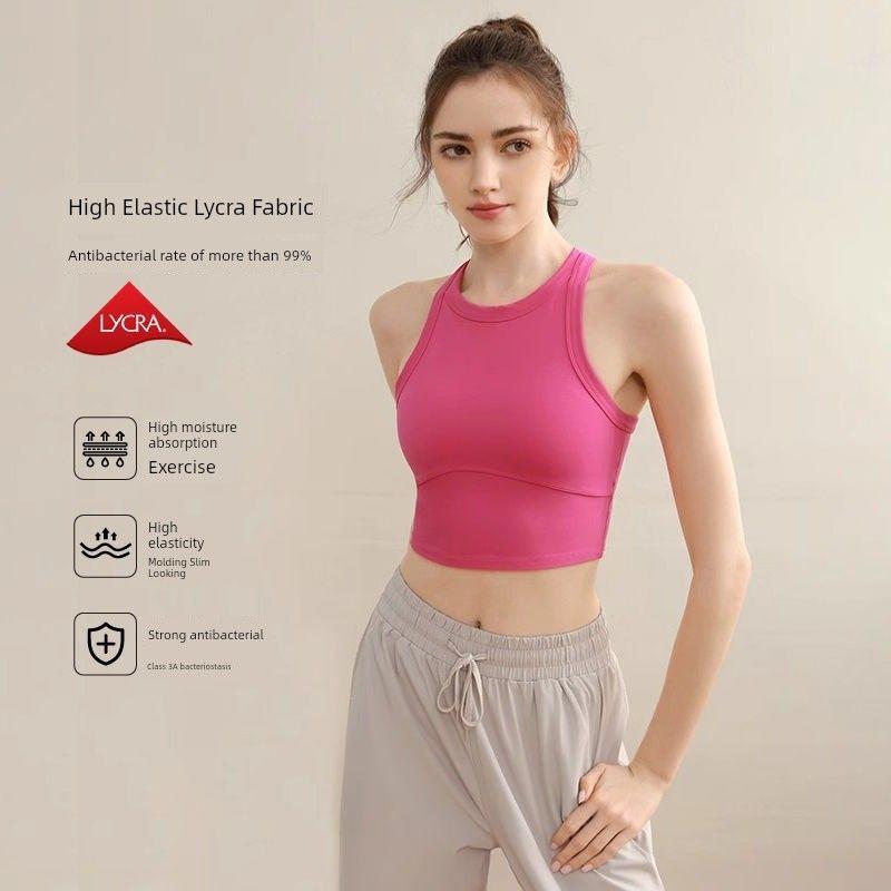

2025 New Arrival One-Piece Yoga Vest Summer Workout Sports Bra Underwear Nude Feel Stretch Bubble Wrap Tops Pink S (40.00 kg-50.00 kg