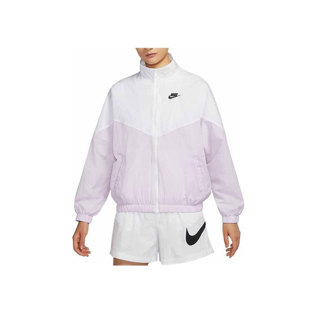 Nike Logo Embroidered Print Solid Color Zip Jacket Women Jackets White Pink DM6186-102
