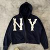 Felpa con zip trendy con scritte High Street - Cardigan felpa stampato stile americano vestibilità larga