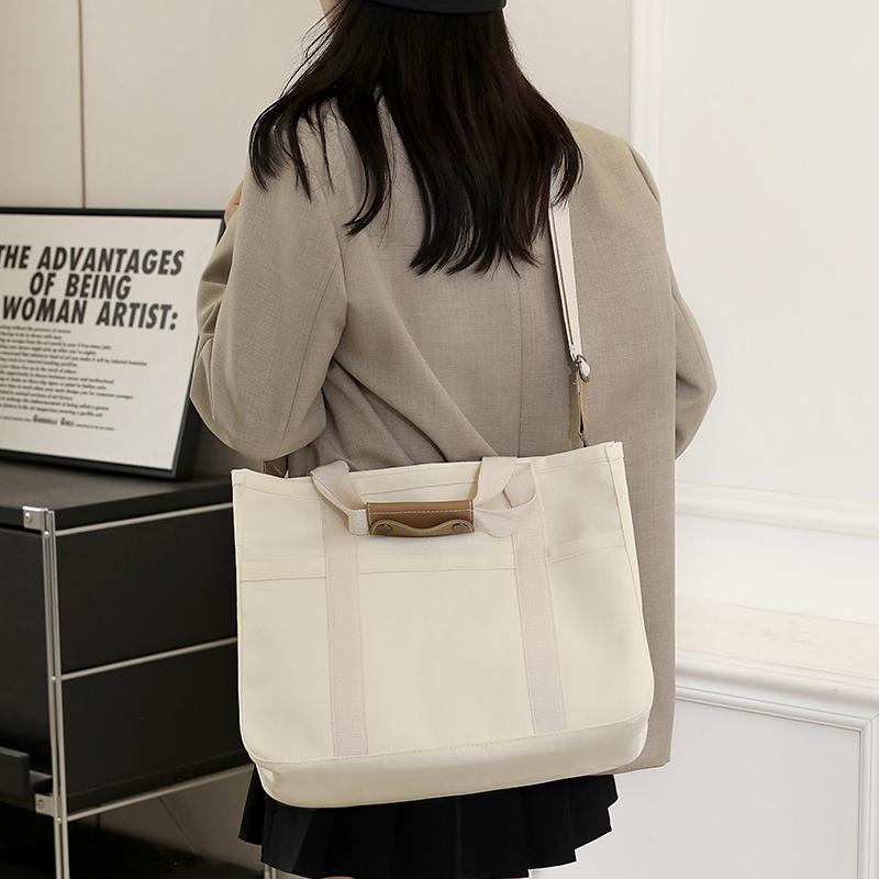Enkel Canvas Tote Bag Dame Ensfarget Skulderveske Crossbody-veske Studentklasser Bokveske Underarmsveske