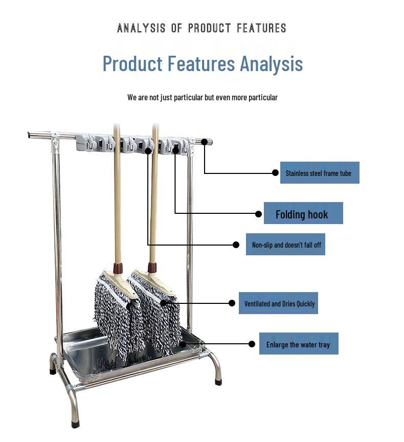 Freestanding Stainless Steel Mop and Broom Holder Rack
