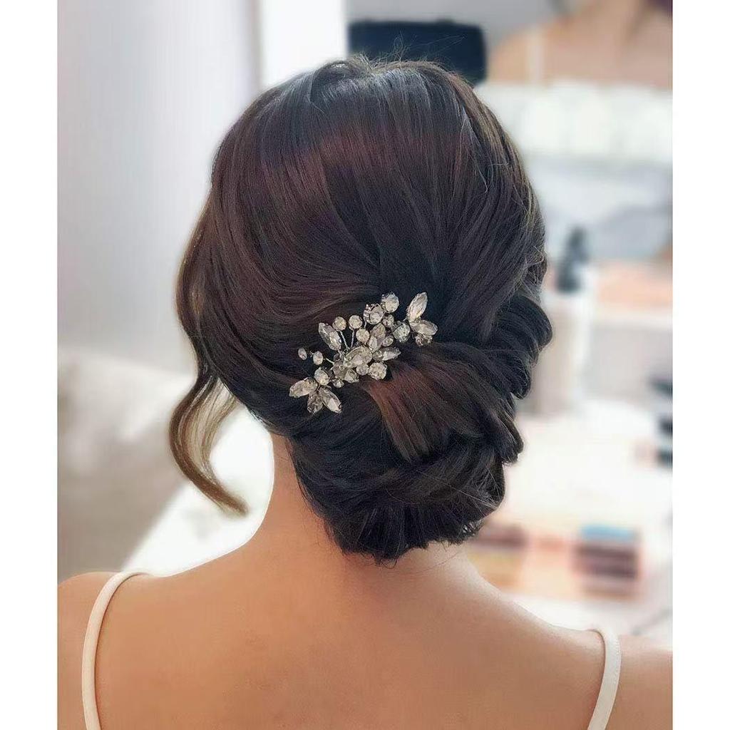 Hand-Woven Crystal Floral Rhinestone Hair Comb Headpiece for Weddings