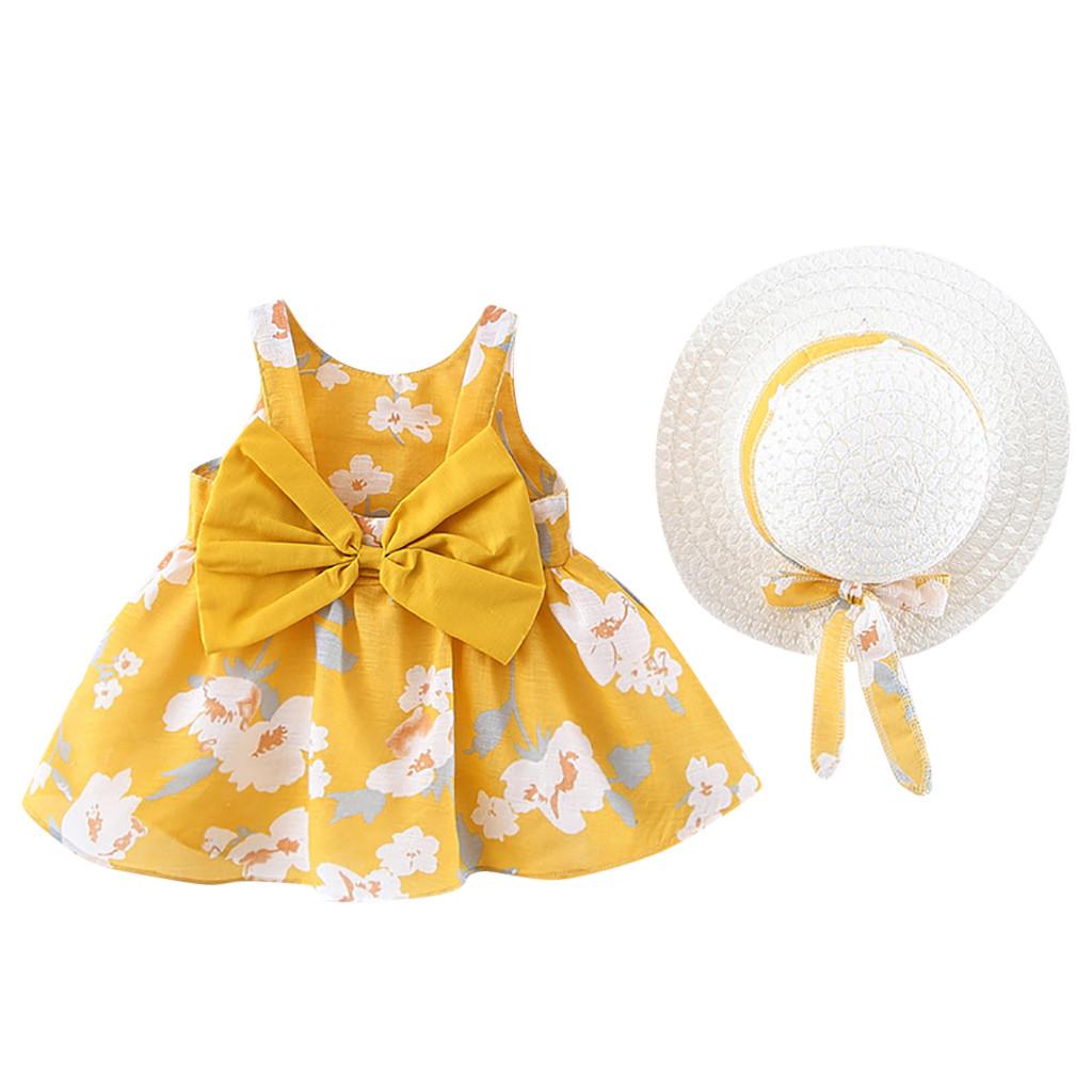 Toddler Baby Kids Girls Floral Flowers Princess Dress Hat Outfits Clothes