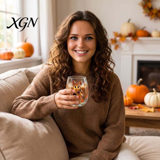 Personalized Daily Use Glassware Stemless Wine Glasses with Marine Animal Pattern, 420ml Capacity, High Borosilicate Halloween Themed Drinking