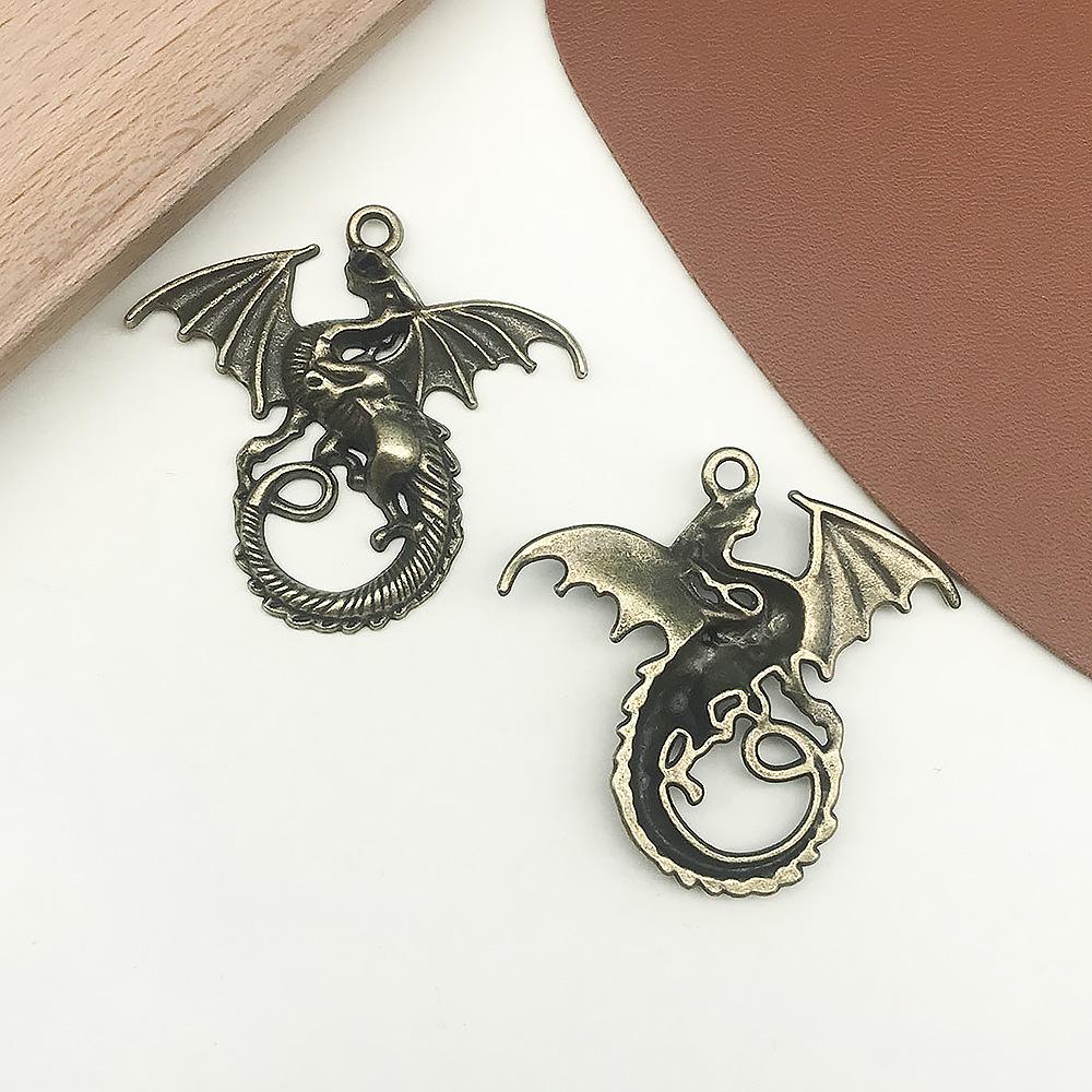 Retro DIY Pterosaur Necklace Pendant in Ancient Silver and Blue Alloy