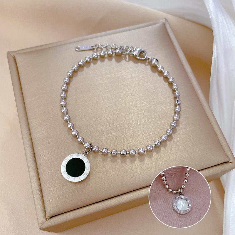 Titanium Steel Dongmen Personality Temperament Mori Cold Wind Roman Round Bead Bracelet Female Retro