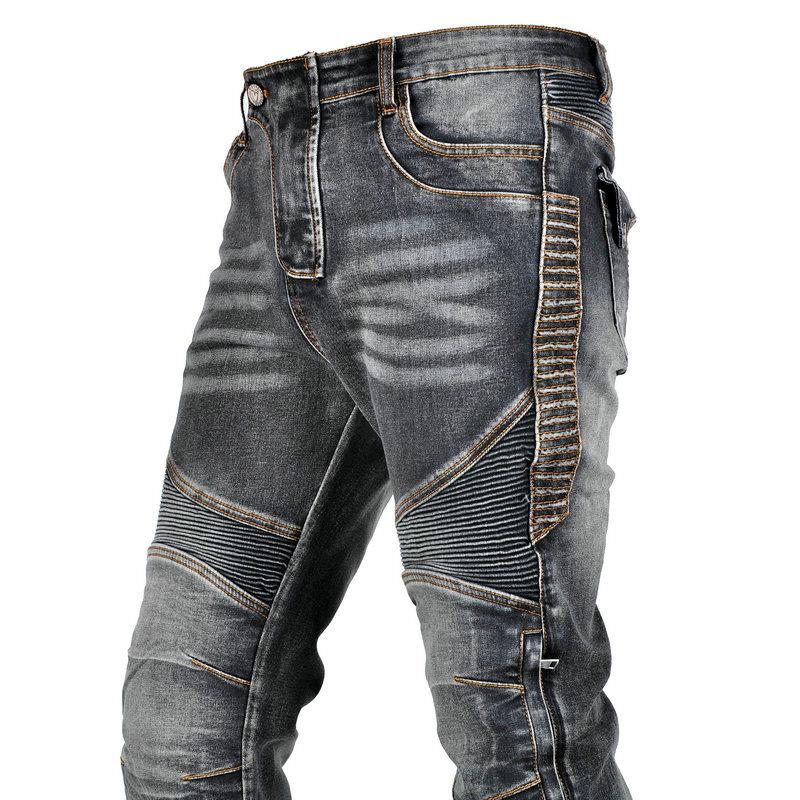 Men's Vintage Kevlar Motorcycle Jeans - Elastic, Fall-Resistant Riding Pants
