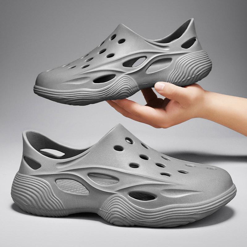 

Туфли с дырочками мужские 2025 лето новые мягкая подошва нескользящие полые дышащие пляжные мужские туфли мужские шлепанцы для холодной воды 45 серый