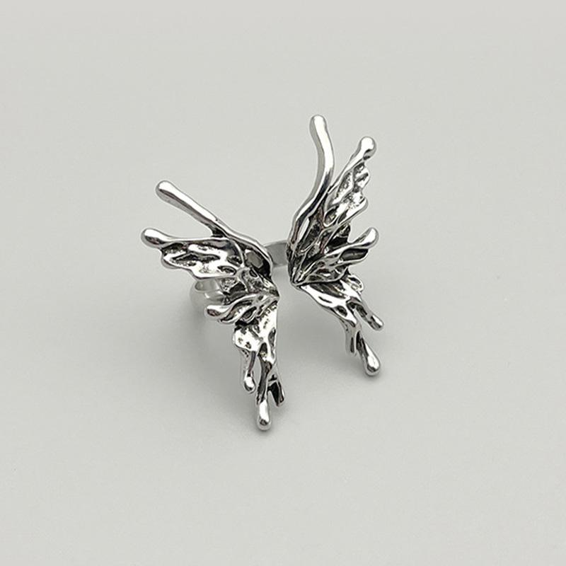 Retro Big Butterfly Ring For Women Men Silver Color Punk Gothic Open Ring Handmade Designer  Unisex Accessories Love Gift