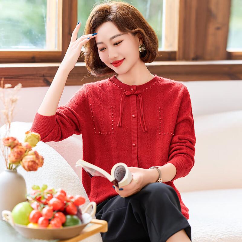 

Женский элегантный вязаный топ с бисером и дисковыми пуговицами 2XL