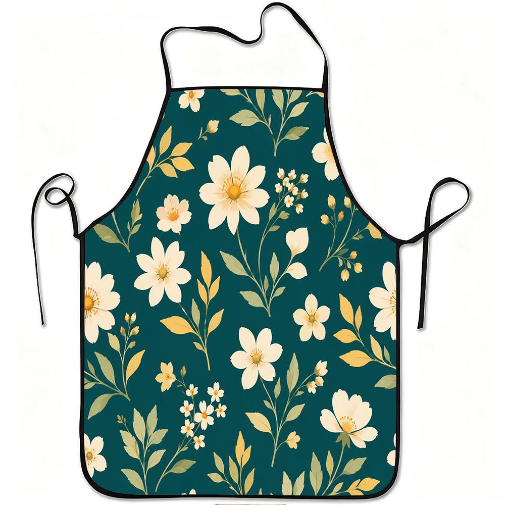 1pc Floral Pattern Print Apron, Durable and Easy To Clean, Adjustable Waistband, Polyester Material, for Kitchen Cooking, Gardening, Orchard Picking,