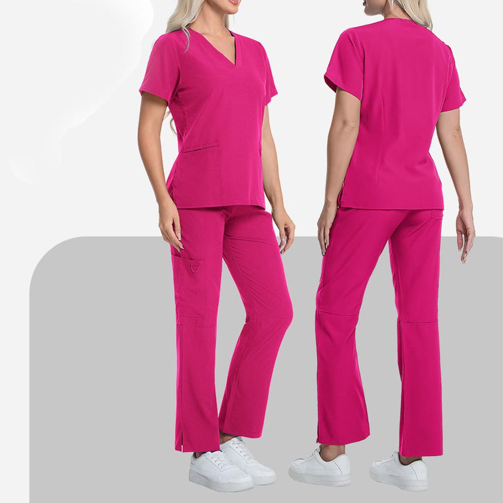 Ladies' Comfortable And Casual Solid Color Short Sleeved Pants Protective Suit Set