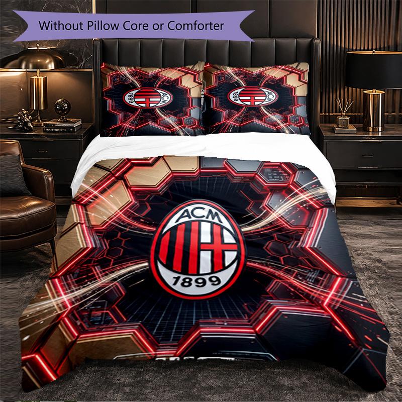 Set Lenzuola AC Milan Modello 3 Pezzi Morbida Copripiumino in Microfibra con Federe per Camera da Letto
