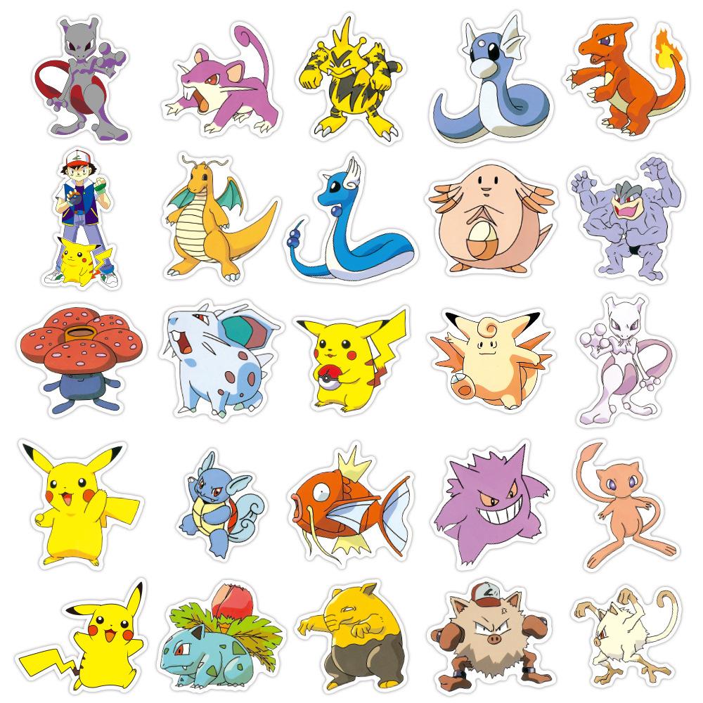 50 Pokémon Stickers For Children, Cute Pets, Pokémon Graffiti, Pikachu, Computer Suitcase