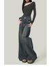 Women's High-Waisted Retro Blue Wide-Leg Jeans, Loose Fit, Good Drape, Floor-Length, Perfect for Spring/Autumn.