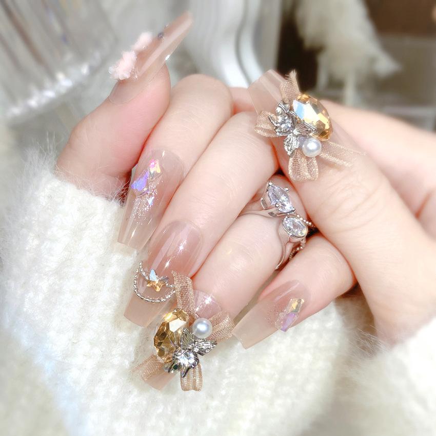 Gentle girly bow wearable nail patches, nail stickers, nail stickers, fake nail stickers, U48 short version