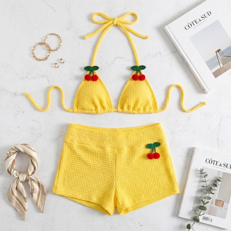 European and American Women's Bikini Two-piece Set, Pit Strip Fabric, Cherry Decoration, Cute Wind Swimsuit, Casual Vacation Swimming