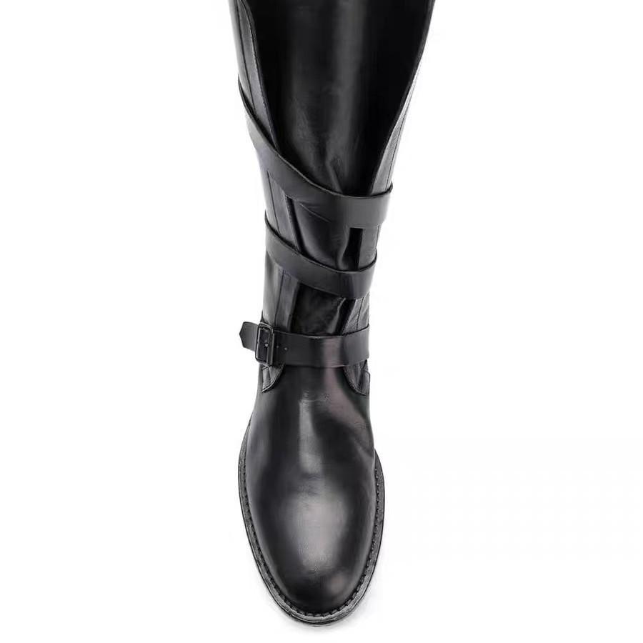 New Vintage Loose Knight Boots Versatile Belt Buckle Round Head Flat Bottom Boots Women's Casual Martin Boots
