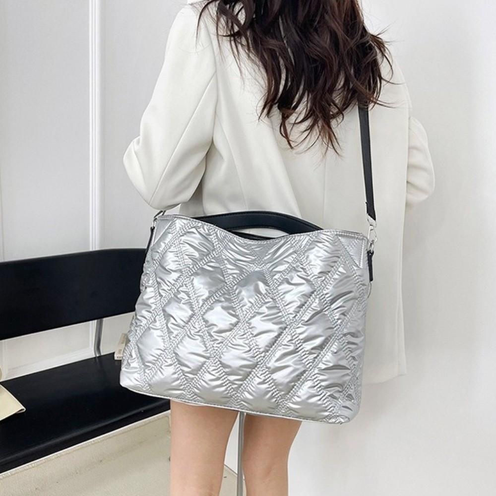 Soft Handle Puffer Rhombus Shoulder Bag Wear Resistant Quilted Patterned Tote Bag  Daily Use