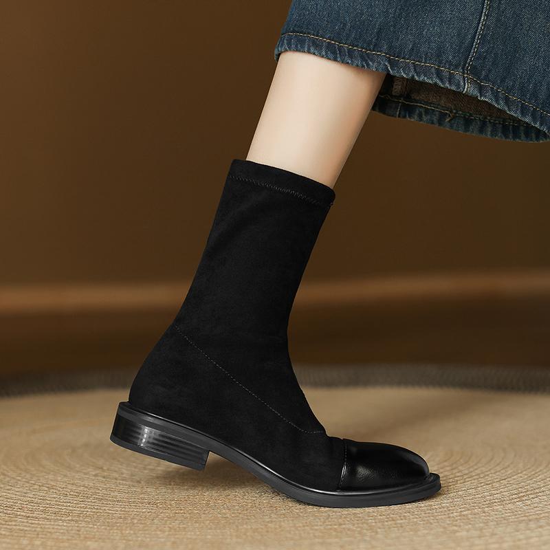 Krazing Po Microfiber Flock Winter Round Toe Size 33 Chelsea Boots Size 43 Zipper High Quality Low Heels Ankle Boots